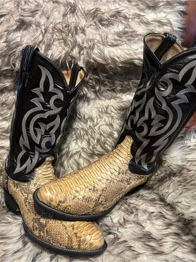 Tony Lama Men Black & Tan Snakeskin & Leather Western Boots Sz 9.5 D